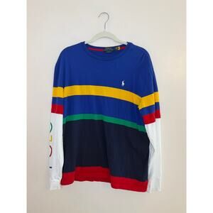 Polo Ralph Lauren Colorblock Long Sleeve Shirt Logo Sleeve Rugby Style Medium